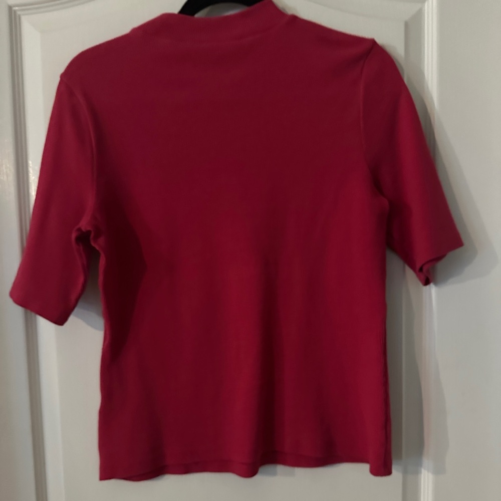 Anthropologie Maeve Mock Neck Turtleneck with short sleeves in rich pink